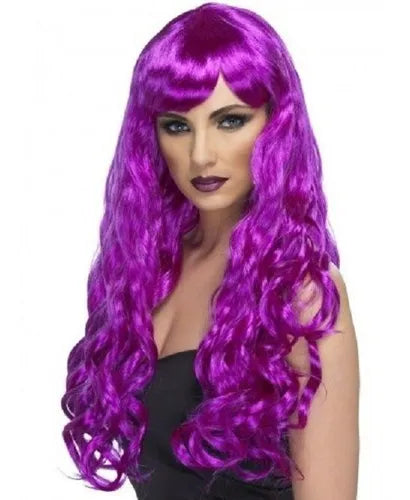 Peluca larga ondulada violeta