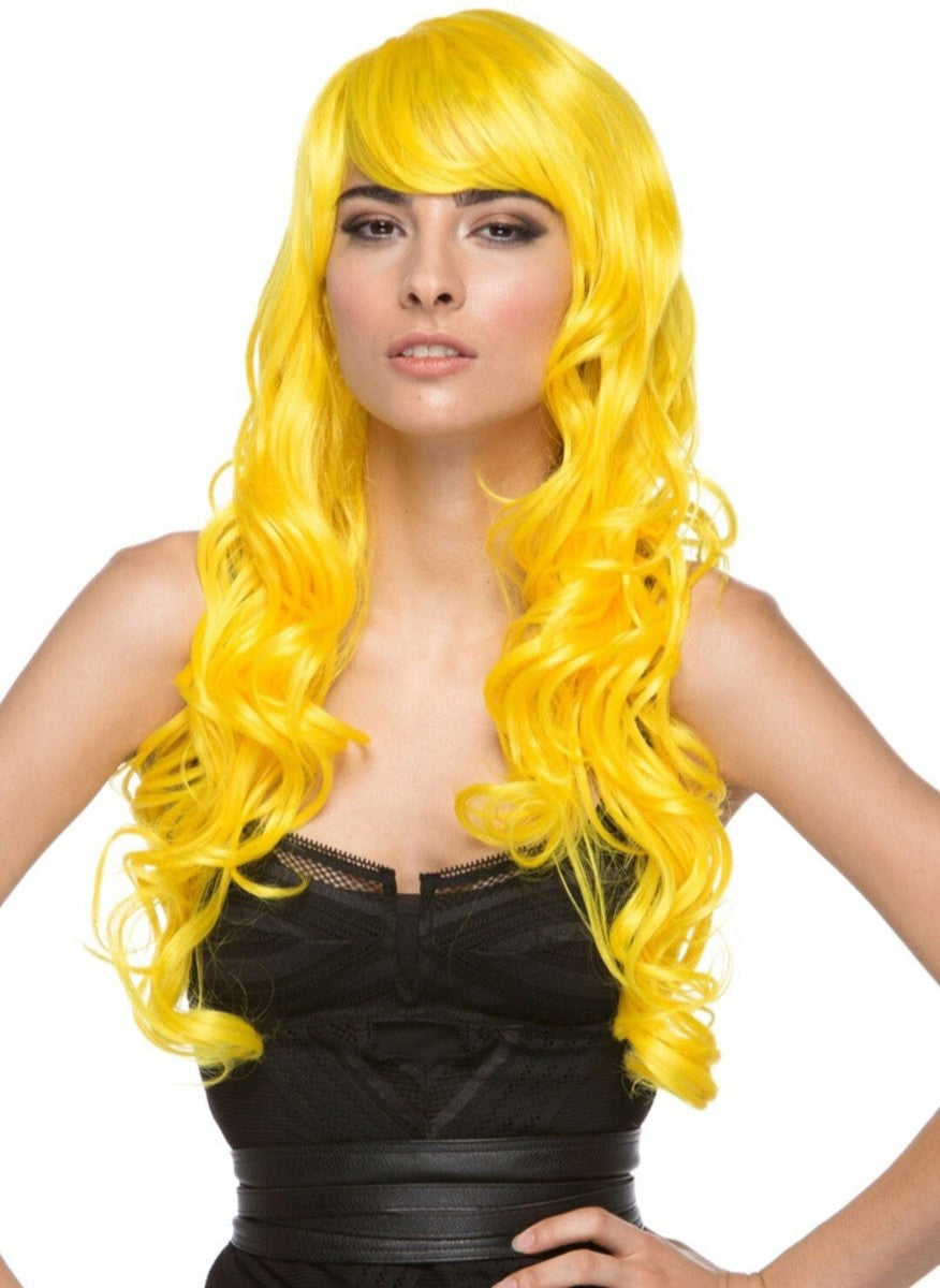 Peluca larga ondulada amarilla