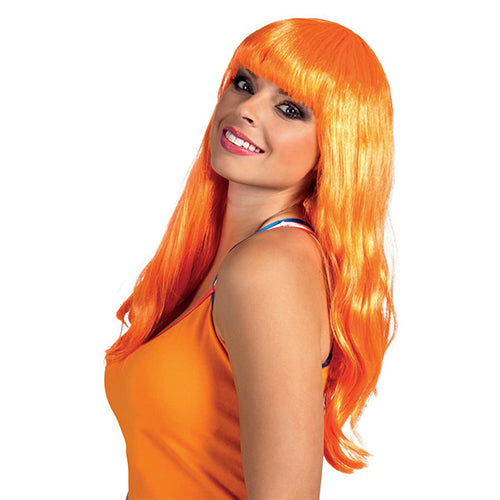 Peluca larga ondulada naranja