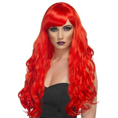 Peluca larga ondulada roja