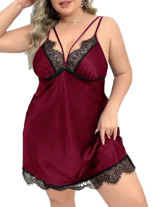 Babydoll de satén con detalle de encaje - Buttman Sexshop en Tucuman