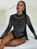 Body red mangas largas con strass y transparencia - Girlsland