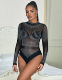 Body red mangas largas con strass y transparencia - Girlsland