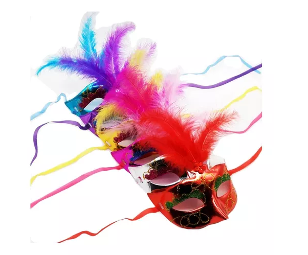 Antifaz de plástico con dibujitos y plumas