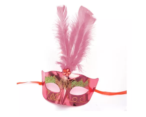 Antifaz de plástico con dibujitos y plumas