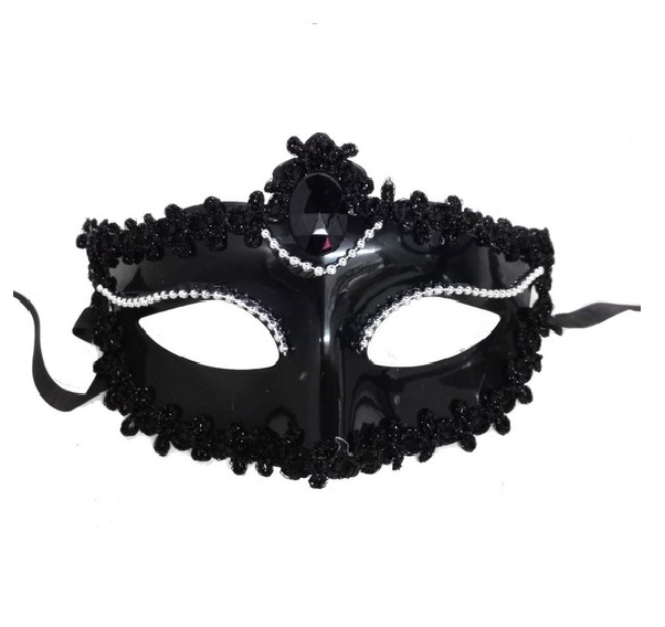 Antifaz veneciano negro con detalle de piedra
