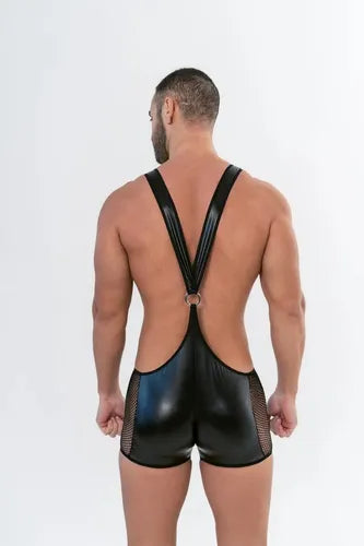 Body Engomado Negro Con Tirador Masculino