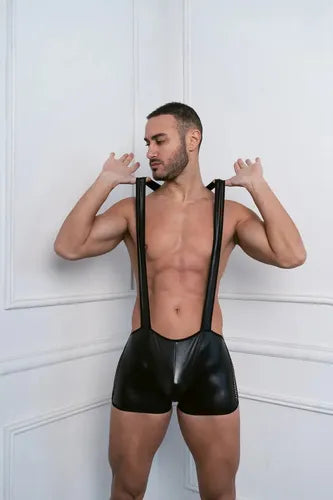 Body Engomado Negro Con Tirador Masculino