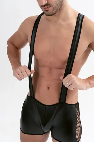 Body Engomado Negro Con Tirador Masculino