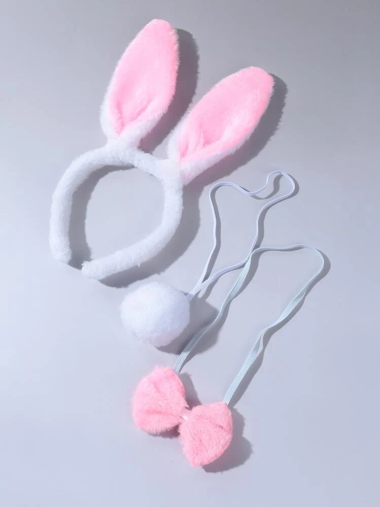 Set vincha coneja moño y pompon -  Rosa oscuro