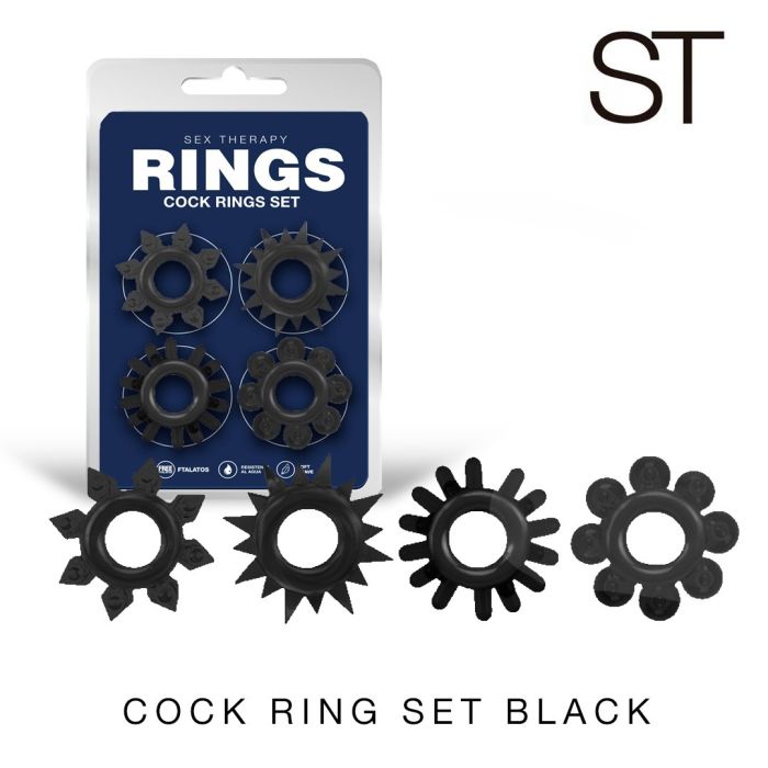Anillos para pene x 4 unidades - Negro - ST