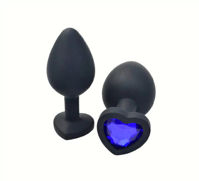 Plug anal siliconado con corazon y piedra azul - Medium