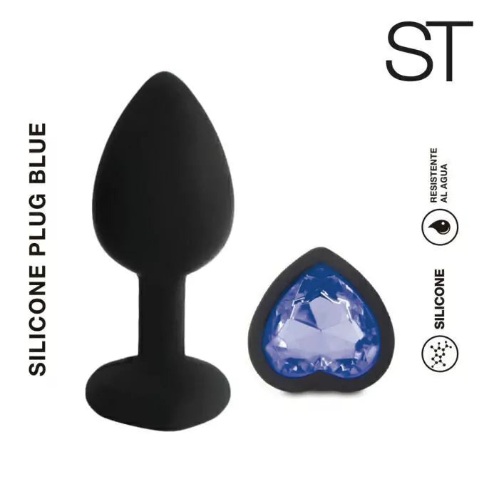 Plug anal siliconado con corazon y piedra azul - Medium