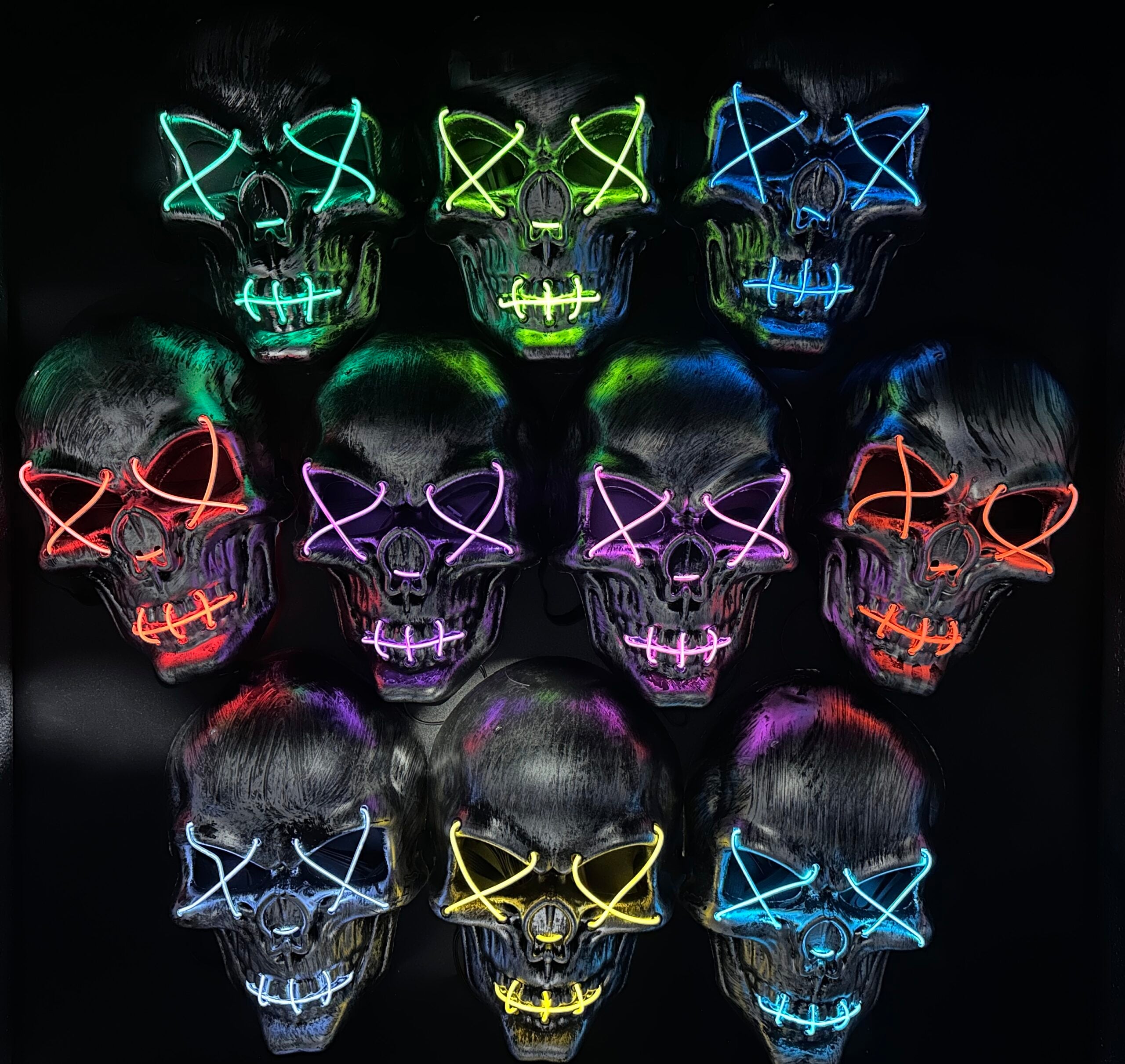 Máscara Calavera Gris Con Luz Led Neón