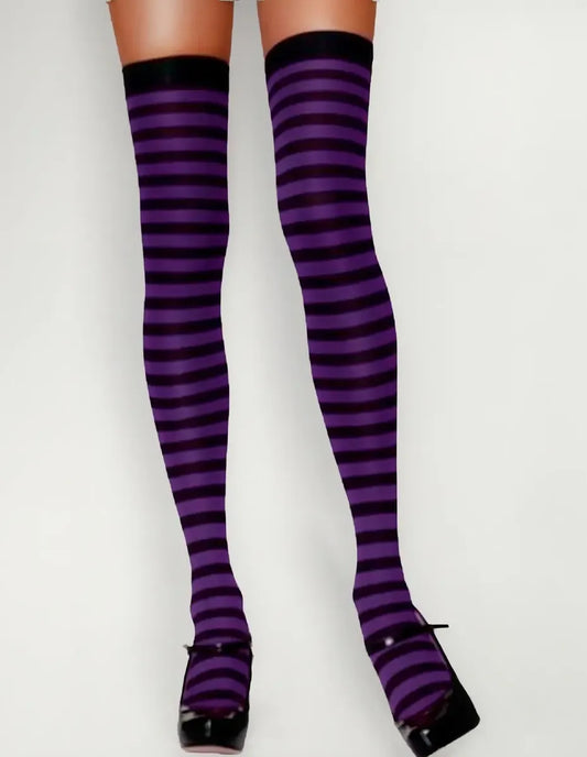 Medias  rayadas - Violeta con Negro - Altas - Buttman Sexshop en Tucuman