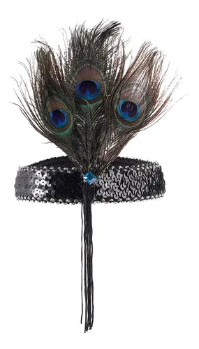 Vincha Charleston con pluma pavo real