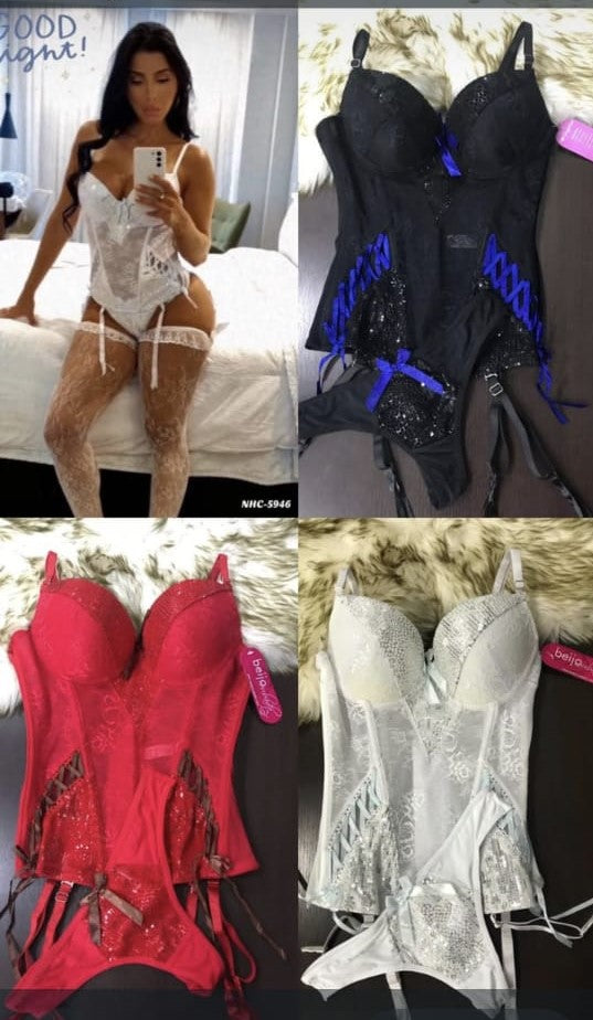 Corset push up con lentejuelas y cintas