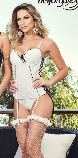 Corset push up con bordados y cintas