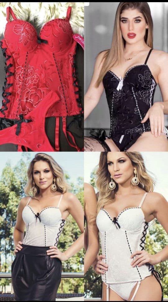 Corset push up con bordados y cintas