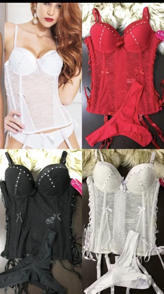 Corset push up con strass en corpiño y encaje