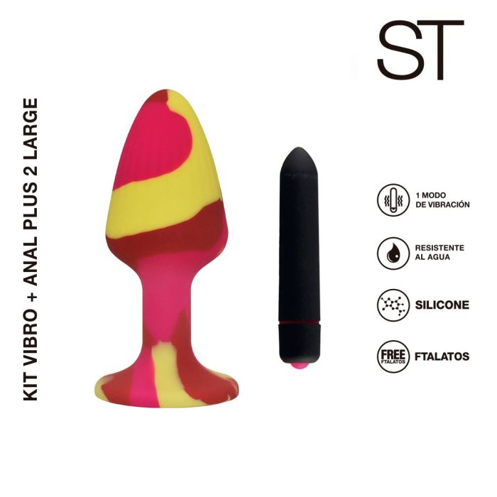 Plug anal multicolor con vibrador - KIT VIBRO + ANAL PLUG 2 LARGE- ST Toys
