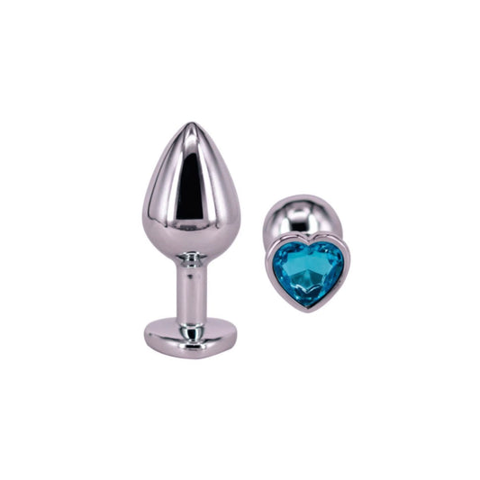 Plug anal metalizado con base de corazon y piedra turqueza - M - Buttman Sexshop en Tucuman