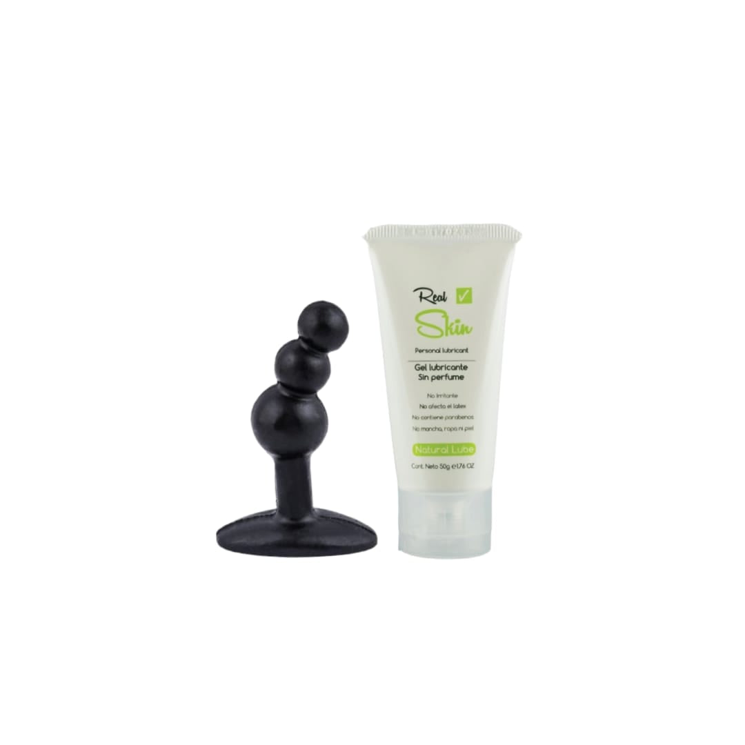 Nano Plug Curvo S Negro + Gel Crema Deslizante Dilatadora Real Skin