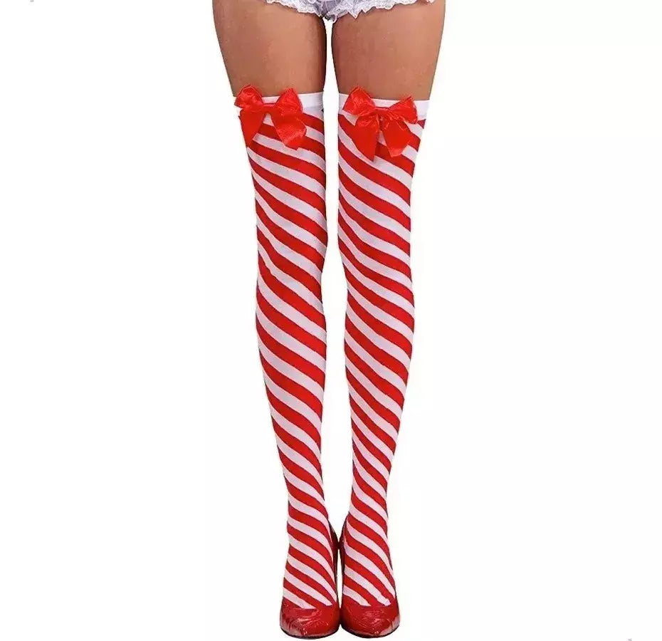 Medias bucaneras rayadas rojas y blancas candy