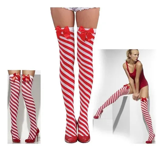 Medias bucaneras rayadas rojas y blancas candy