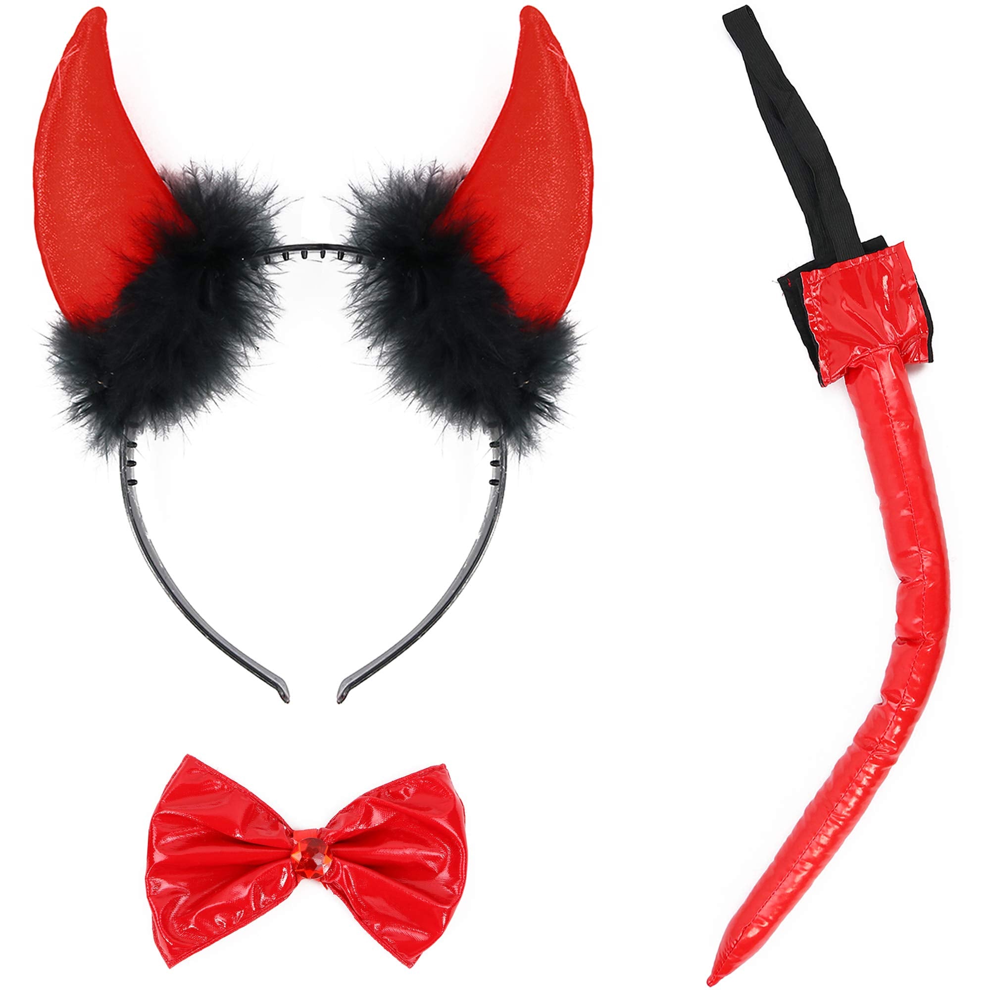 Set vincha diablito con moño y cola de raso