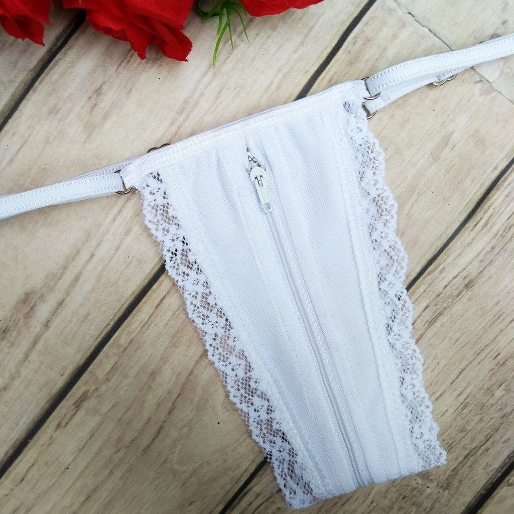 Cola less con cierre y puntillas color blanca - Secretos Intimos -