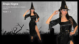 Disfraz de bruja negra con paillette y sombrero - Candela