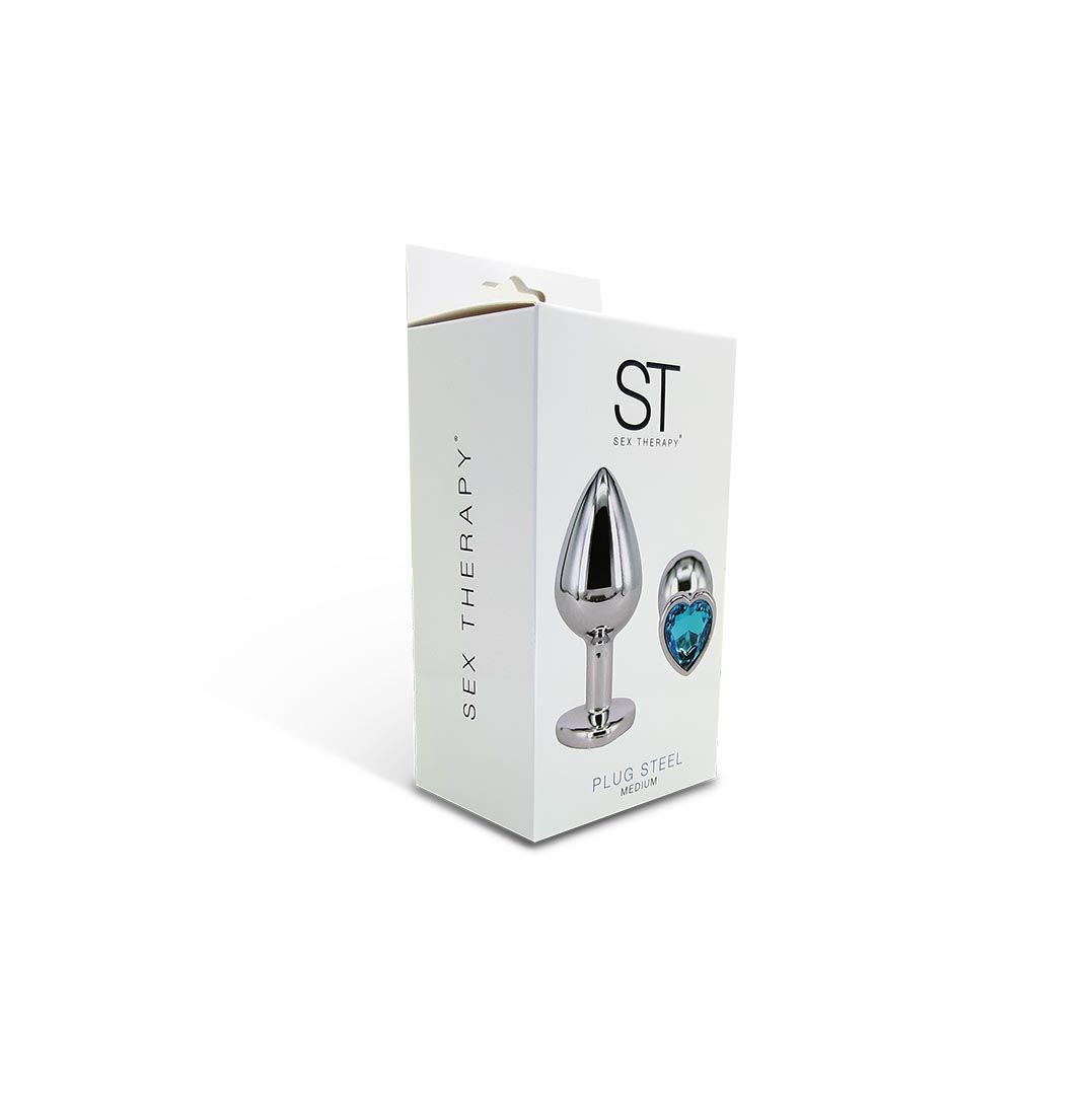 Plug anal metalizado con base de corazon y piedra turqueza - ST Toys - 7 x 2,7 cm