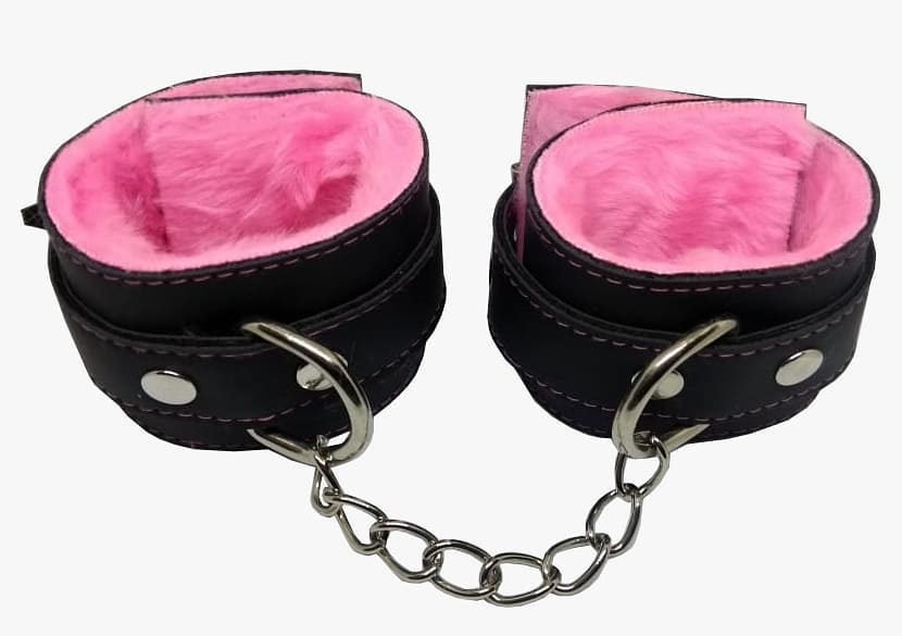 Esposas de cuero y peluche con cadena chica