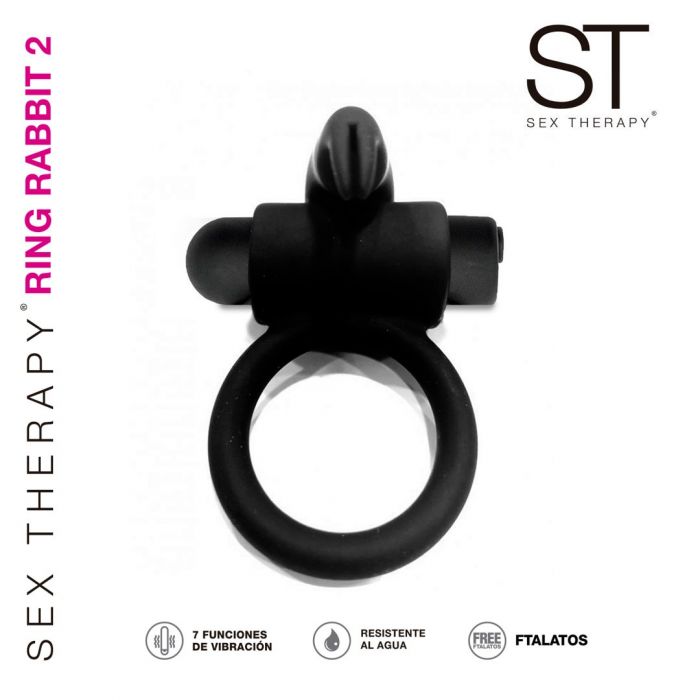 Anillo con vibrador recargable - ST Cock Ring Rabbit 2 - Negro