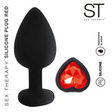 Plug anal siliconado con corazon y piedra roja  en base - small - ST