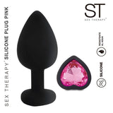 Plug anal siliconado con corazon y piedra rosa en base - Mediano - ST