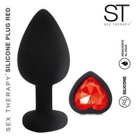 Plug anal siliconado con corazon y piedra roja  en base - Mediano - ST