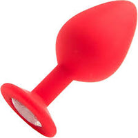 Plug anal siliconado rojo con piedra negra en base - Large - ST Toys