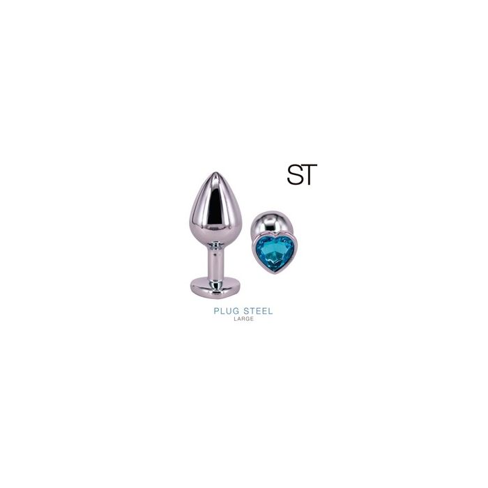 Plug anal metalico base corazon celeste - Large - ST Toys